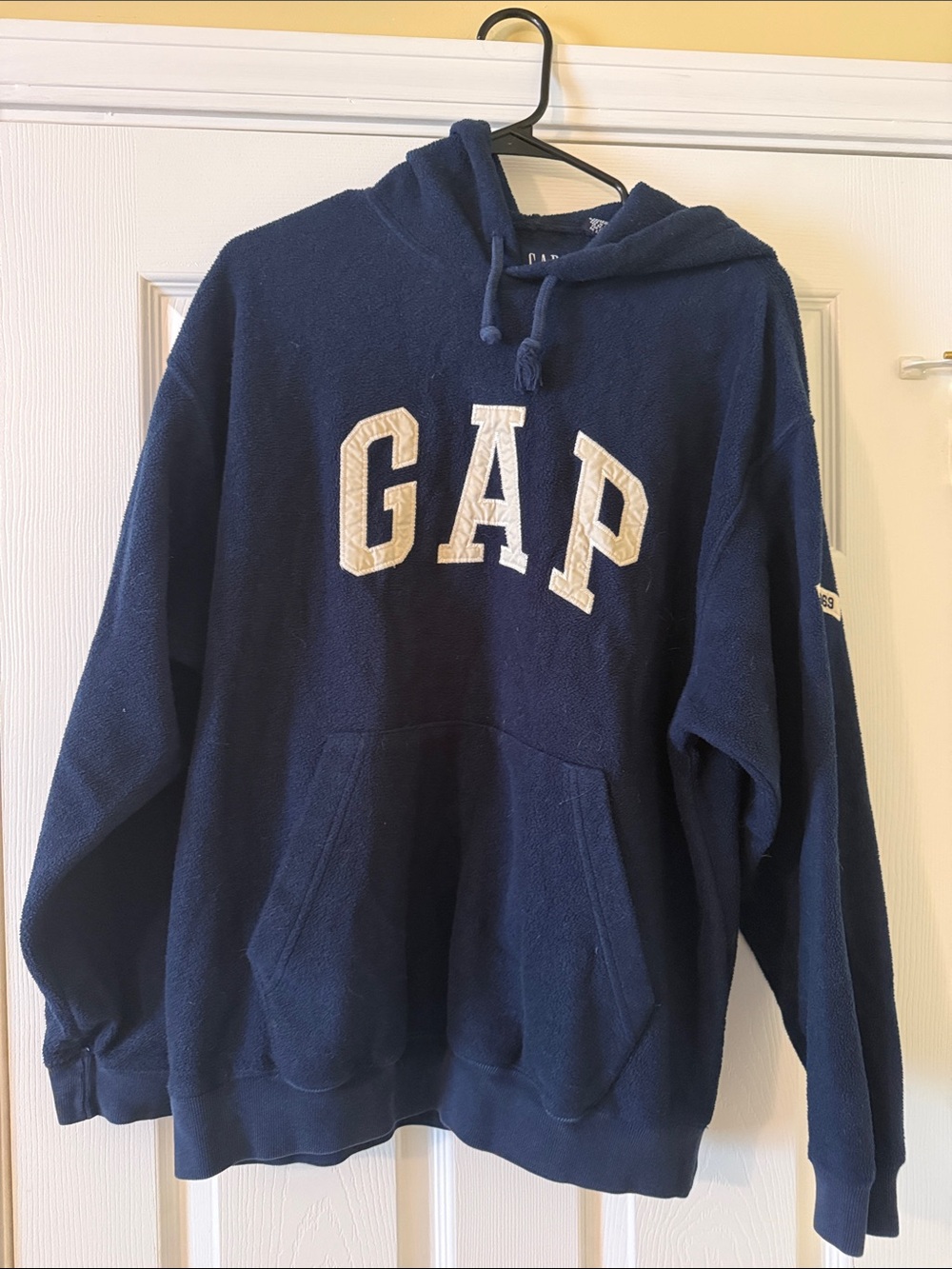 GAP Vintage Navy Crewneck Hoodie with Contrasting White Logo